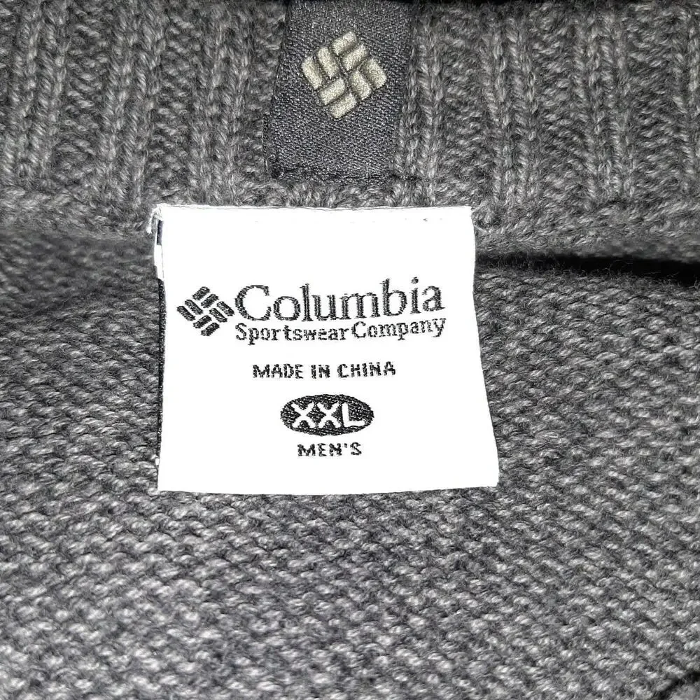 Columbia Mens Rock Gray V Neck 100% Cotton Pullover Sweater XXL Contrasting Cuff